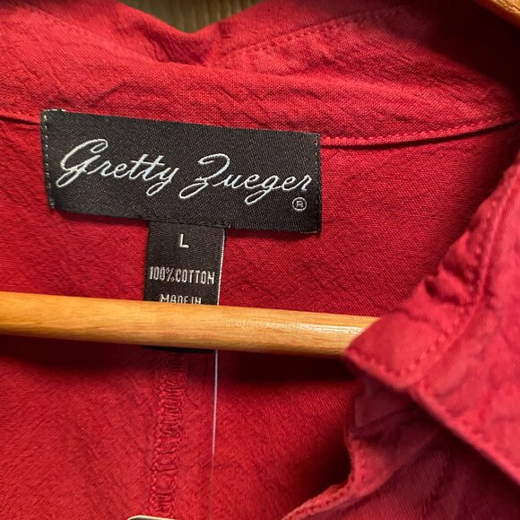 NWT Gretty Zueger Top Women Large Red Bohemian Embroidered Crochet Button Up - Picture 4 of 4